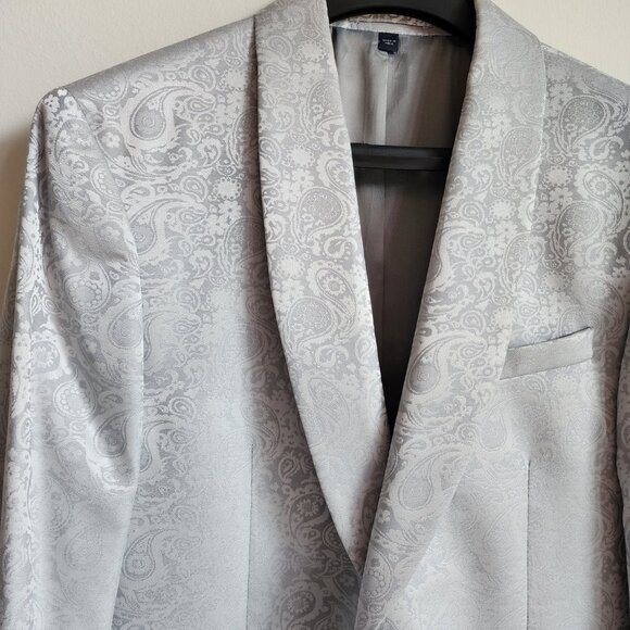 39S Dinner Jacket Silver Gray Shawl Lapel Skinny Fit New Jos A Bank Paisley Mens - Picture 10 of 17